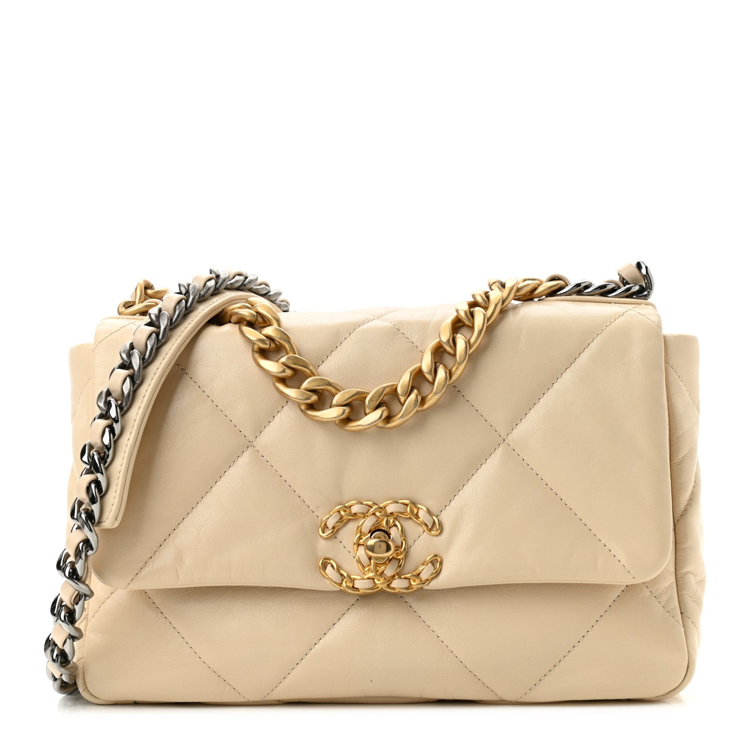 Chanel Shiny Goatskin Quilted Medium Chanel 19 Flap Beige 1 of 11