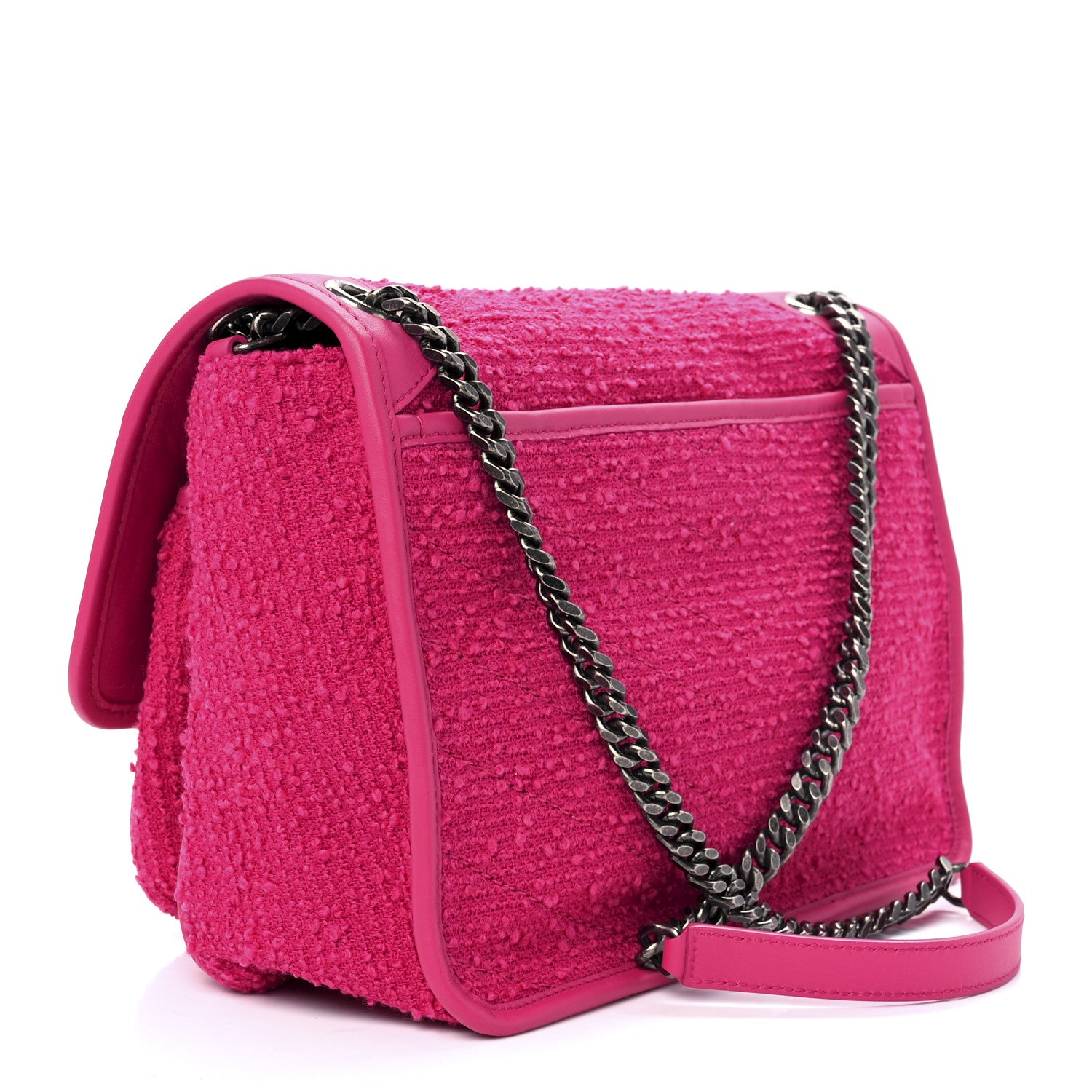 Saint Laurent Boucle Tweed Monogram Medium Niki Chain Satchel Pink 3 of 13