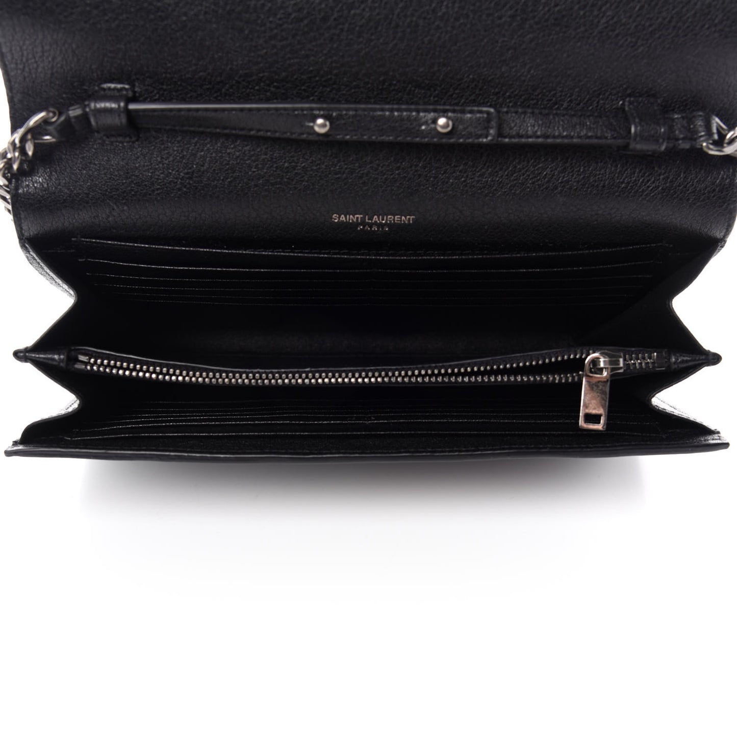Sheepskin Matelasse Chevron Studded Monogram Chain Wallet Black
