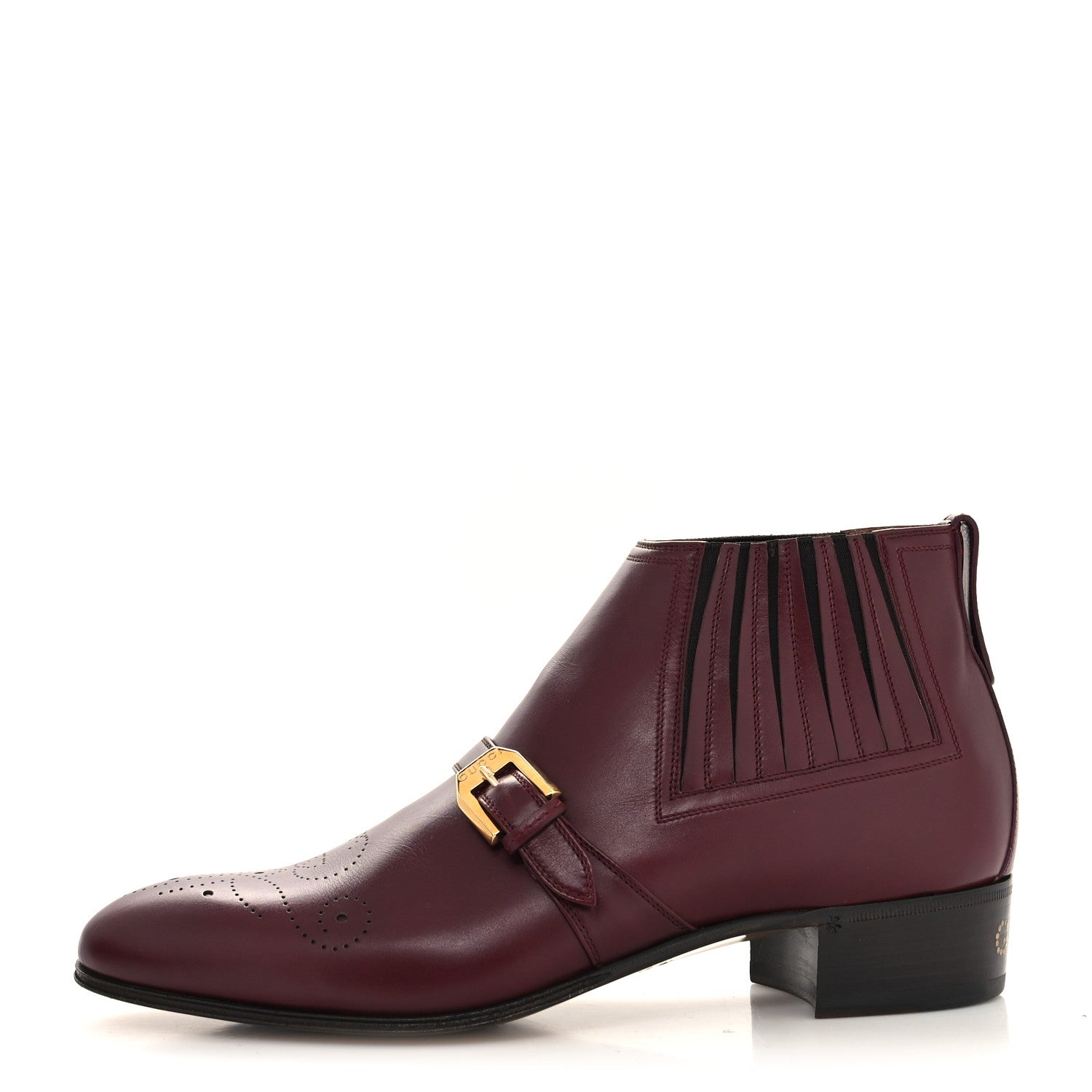 Gucci New Waxed Calfskin Mens G Medallion Toe Ankle Boots 8 Red Bordeaux 1 of 9