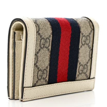 Gucci GG Supreme Monogram Textured Dollar Calfskin Web Ophidia Card Case Beige Ebony Mystic White 3 of 11