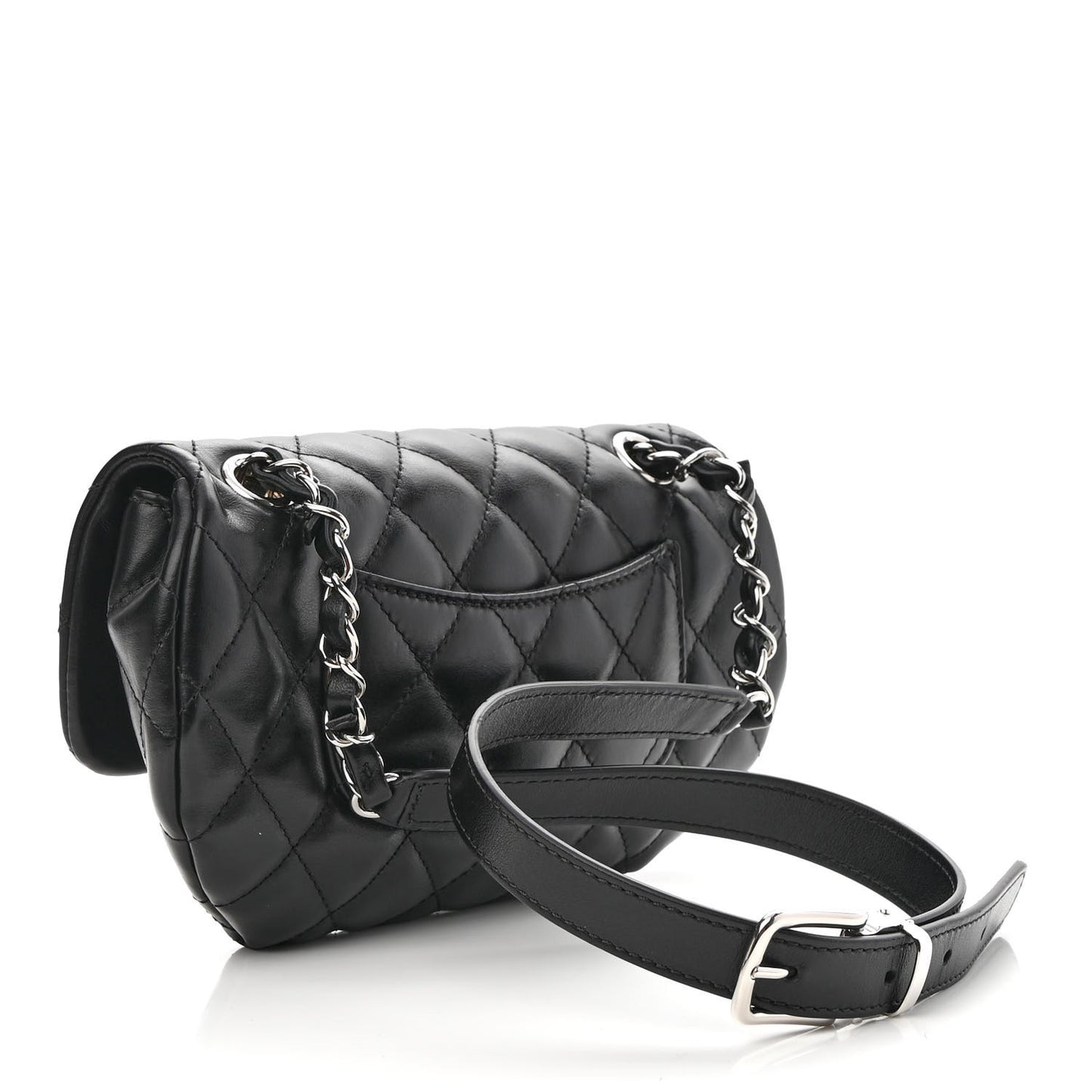 Calfskin Quilted CC Uniform Flap Belt Bag Black