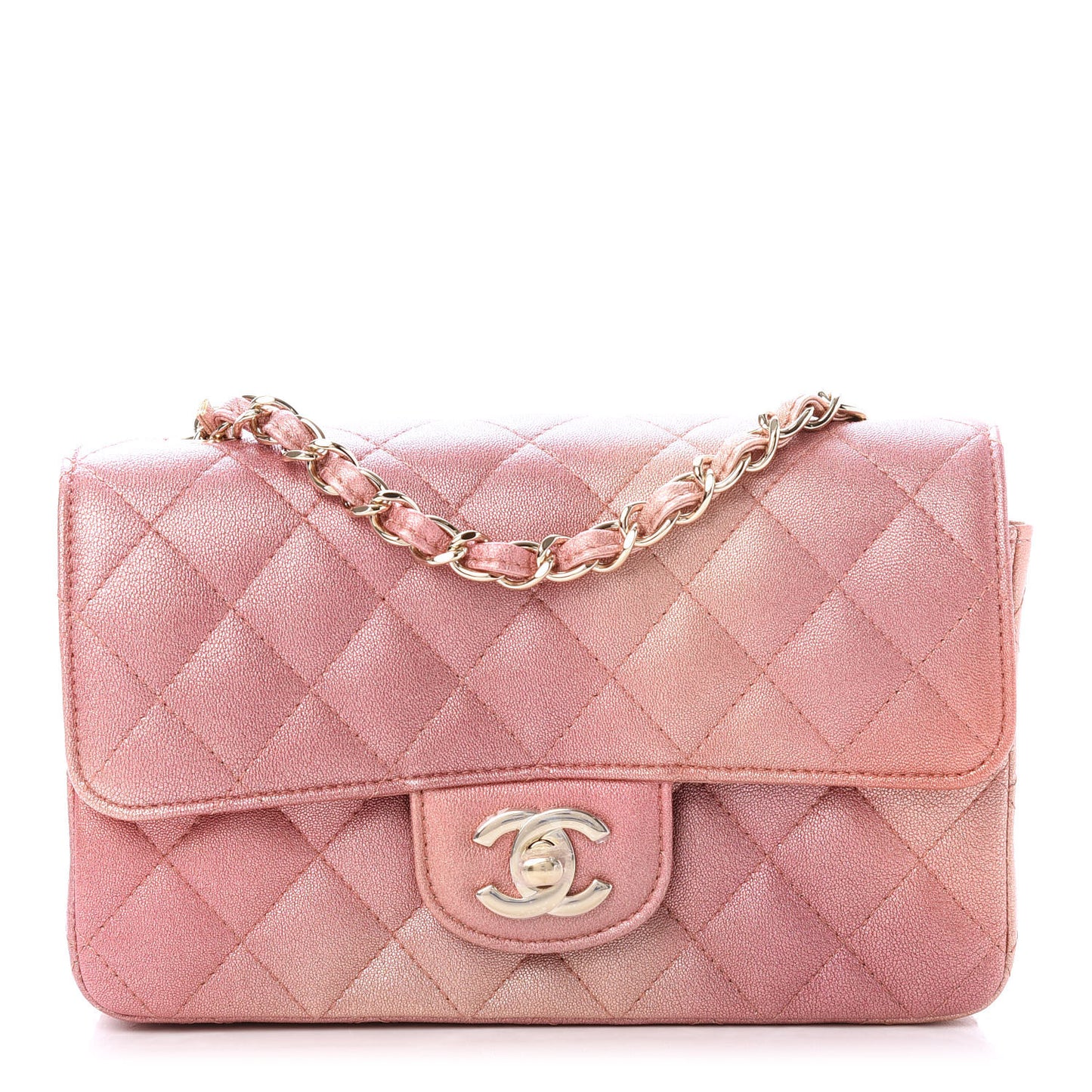 Metallic Lambskin Quilted Ombre Mini Rectangular Flap Pink