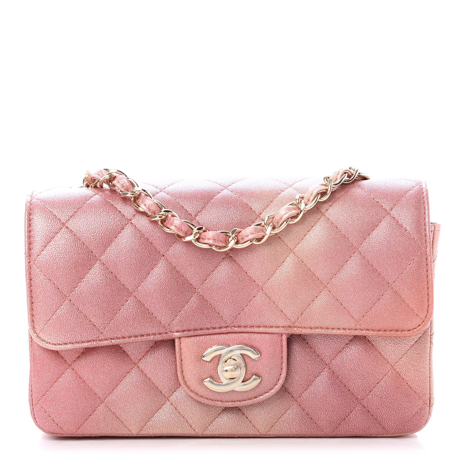 Chanel Metallic Lambskin Quilted Ombre Mini Rectangular Flap Pink 1 of 11