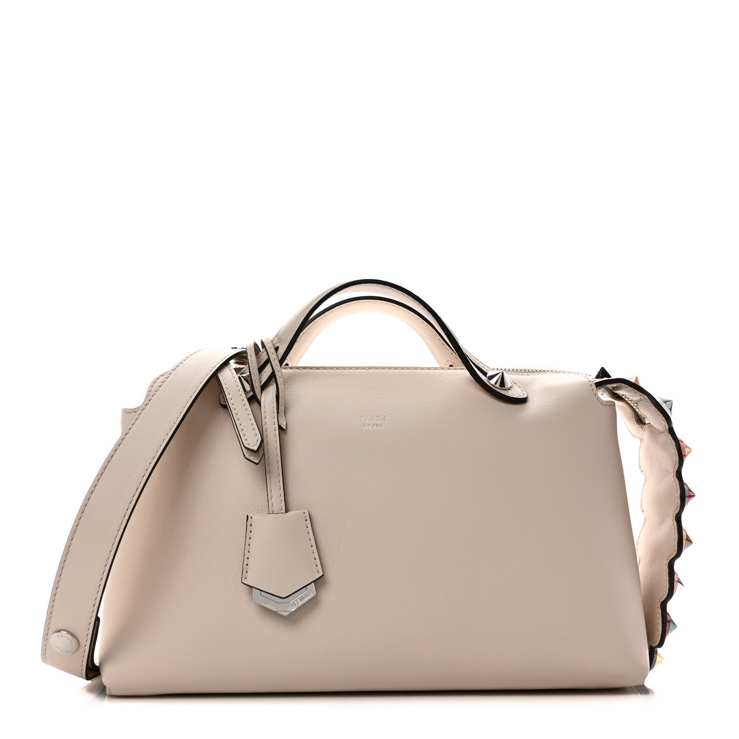 Fendi Vitello Dolce Croc Tail Studded Medium By The Way Boston Bag White Multicolor 1 of 11