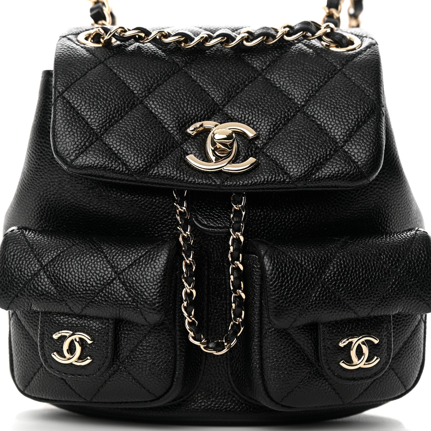 Chanel Shiny Caviar Quilted Small Duma Pockets Drawstring Backpack Black 8 of 12