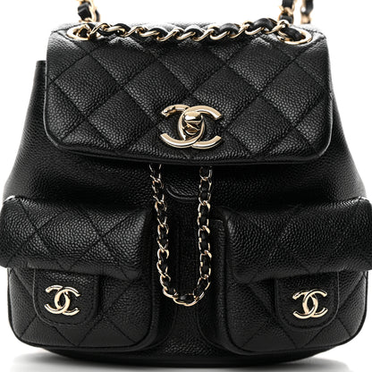 Chanel Shiny Caviar Quilted Small Duma Pockets Drawstring Backpack Black 8 of 12