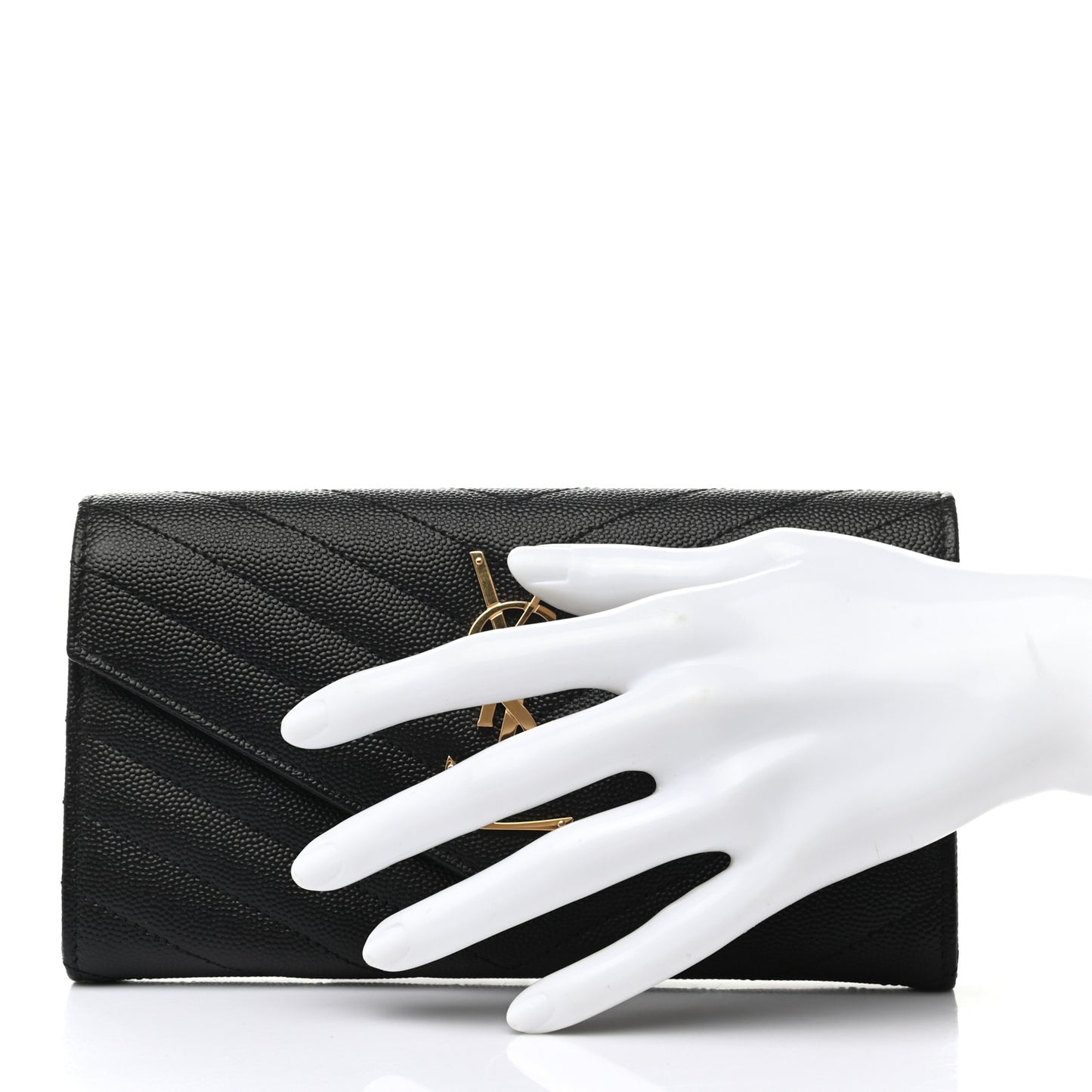 Grain De Poudre Matelasse Chevron Monogram Flap Wallet Black