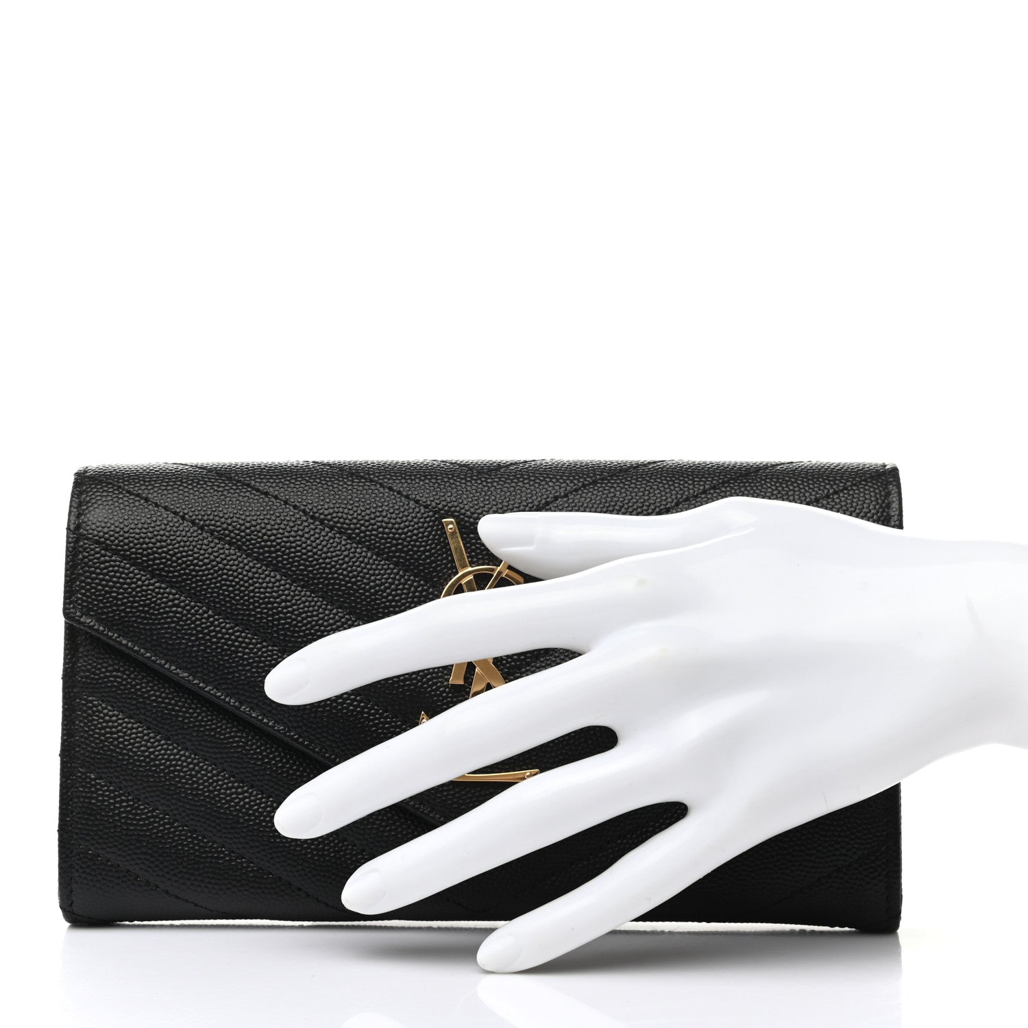 Saint Laurent Grain De Poudre Matelasse Chevron Monogram Flap Wallet Black 2 of 8