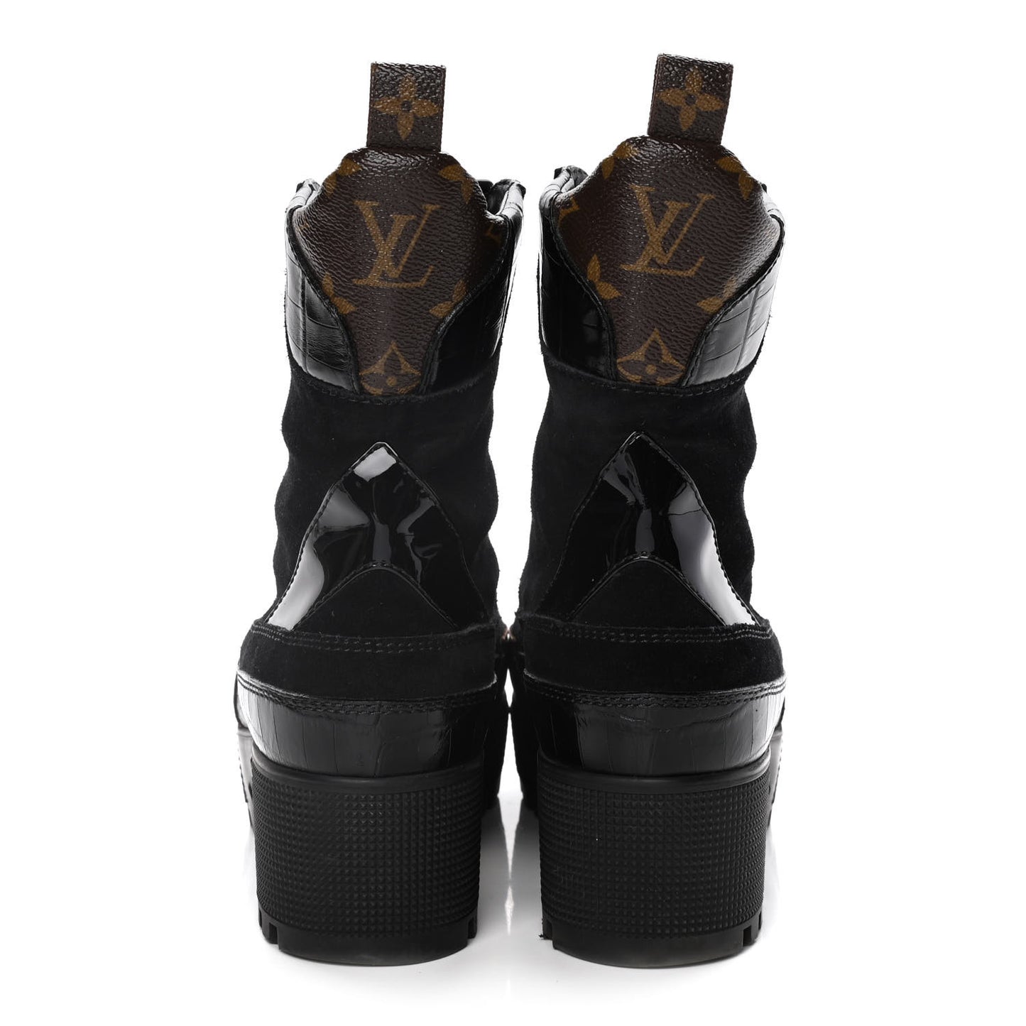 Suede Calfskin Monogram Laureate Platform Desert Boots 38 Black