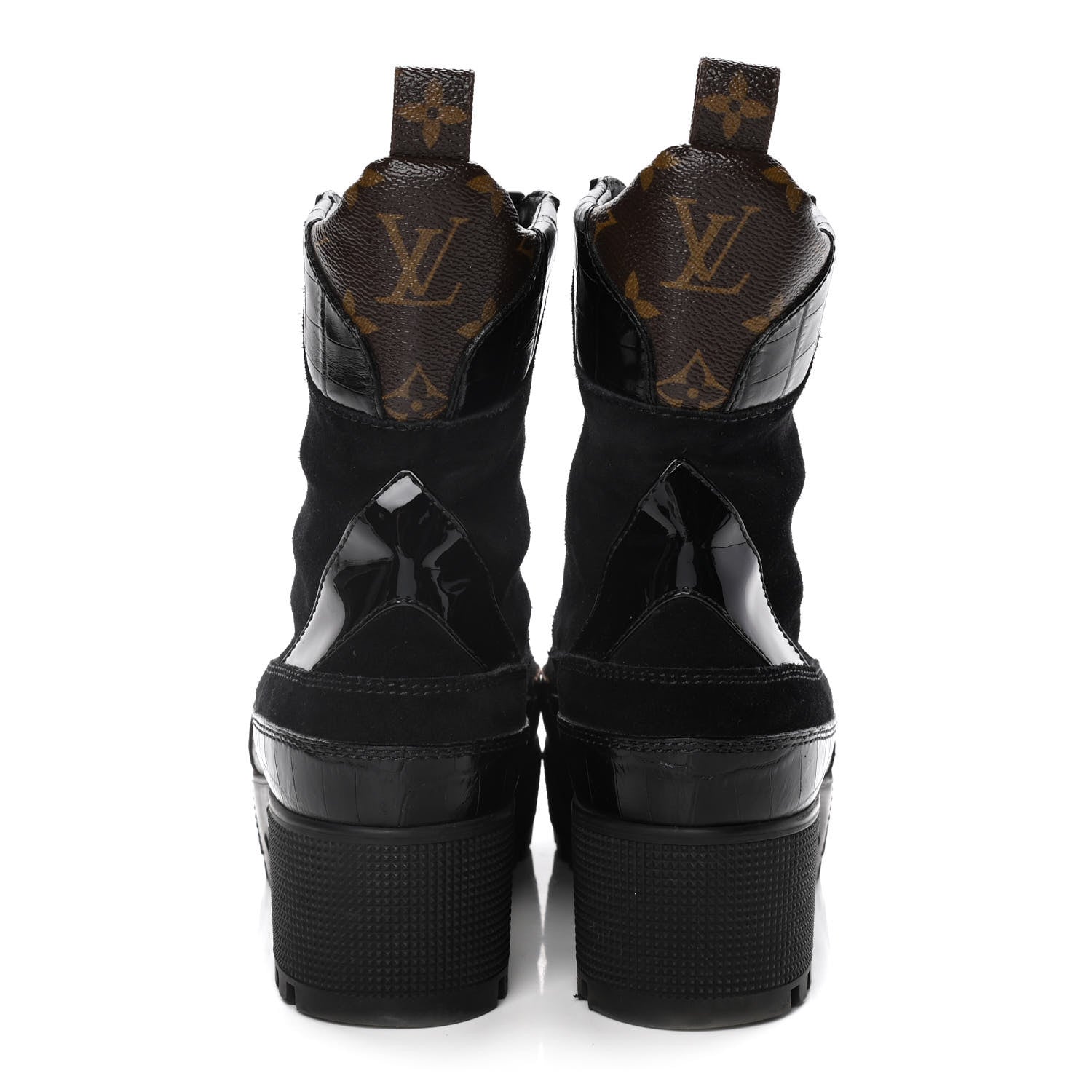 Louis Vuitton Suede Calfskin Monogram Laureate Platform Desert Boots 38 Black 6 of 13