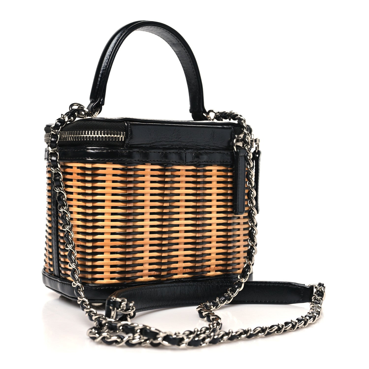 Chanel Calfskin Raffia Small Vanity Case Bag Black Beige 3 of 11