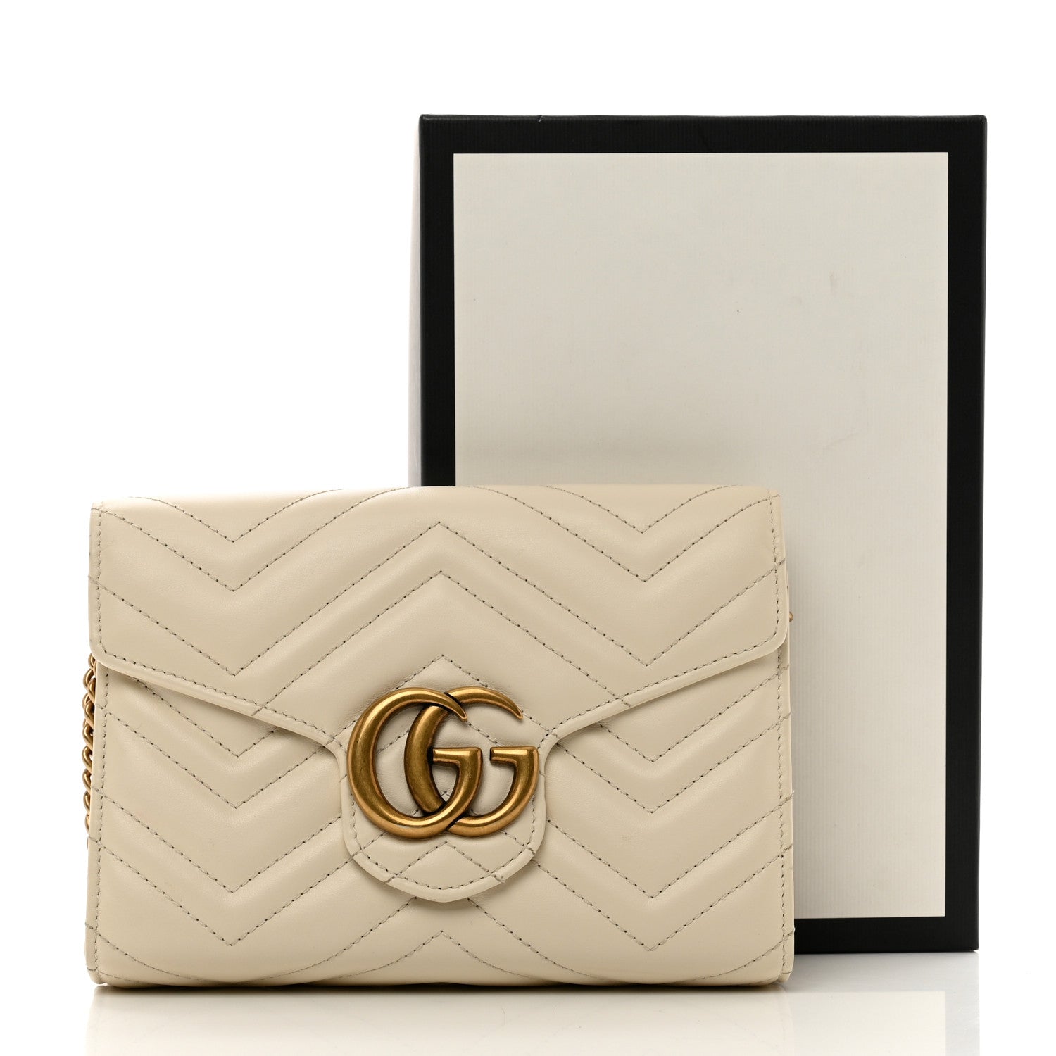 Gucci Calfskin Matelasse GG Marmont Chain Wallet Mystic White 12 of 12