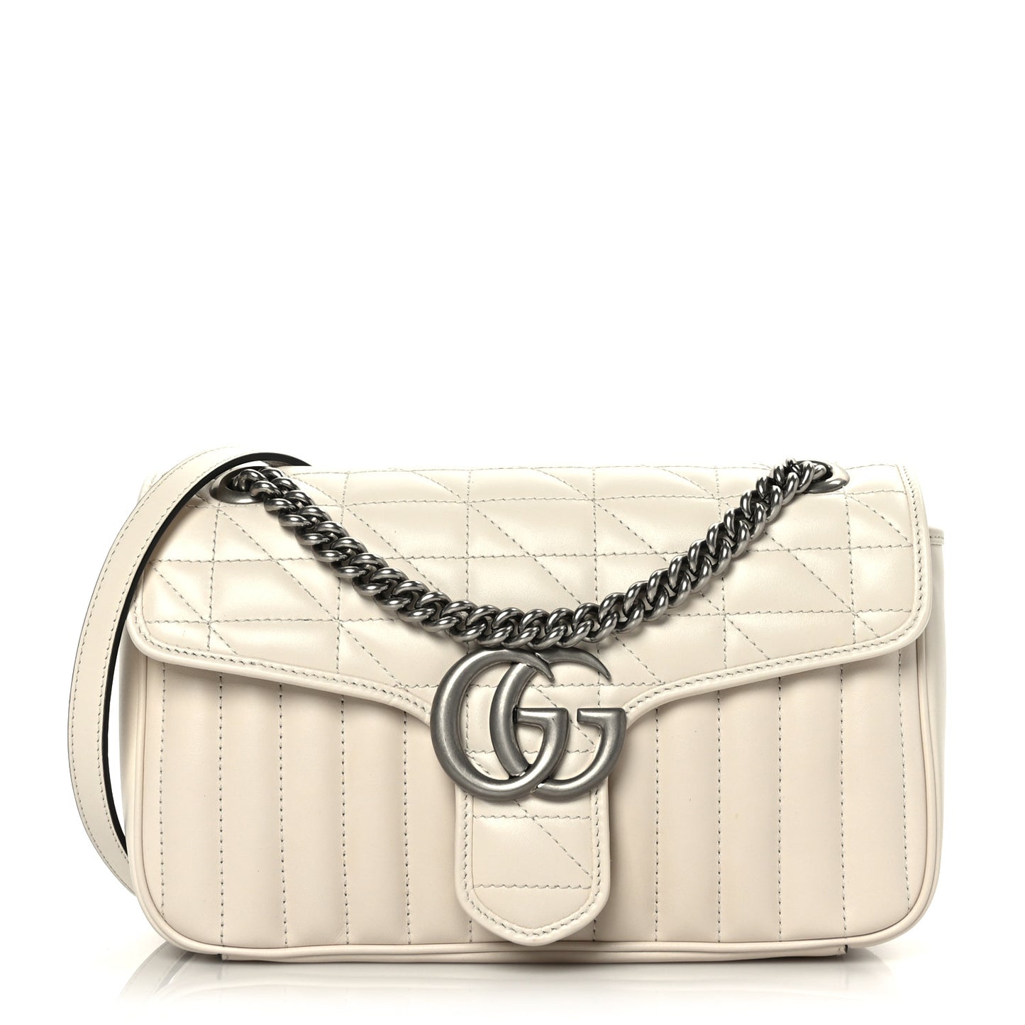 Calfskin Matelasse Aria Small GG Marmont Shoulder Bag Mystic White