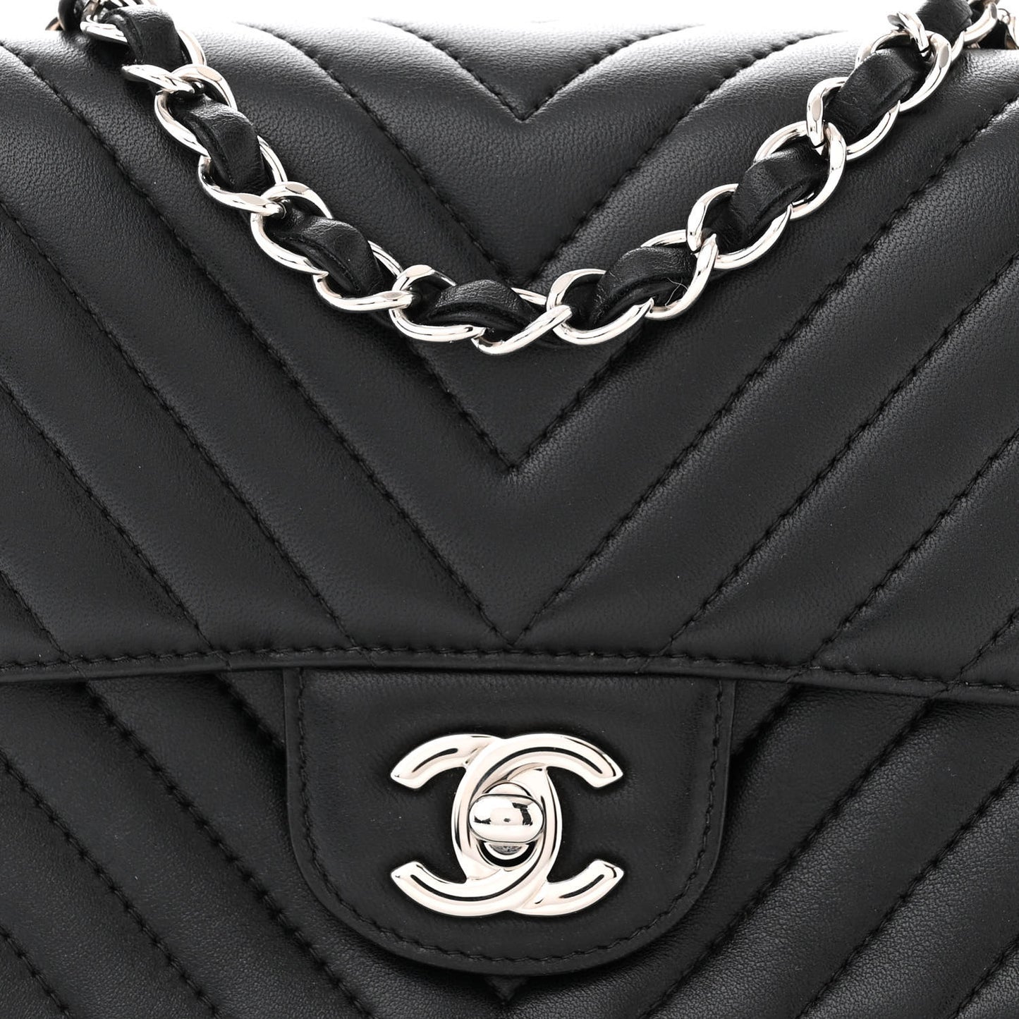 Lambskin Chevron Quilted Mini Square Flap Black