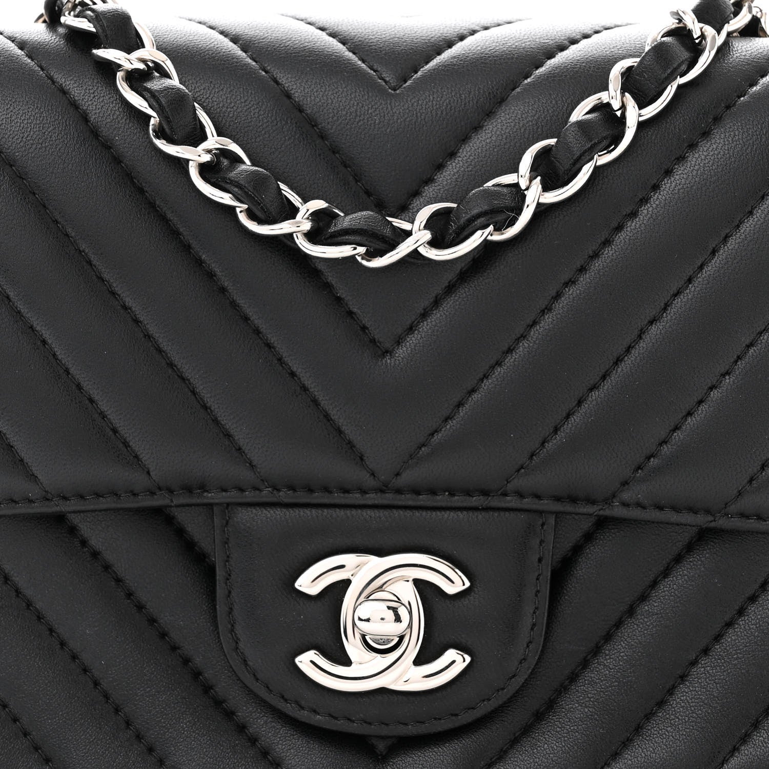 Chanel Lambskin Chevron Quilted Mini Square Flap Black 8 of 12