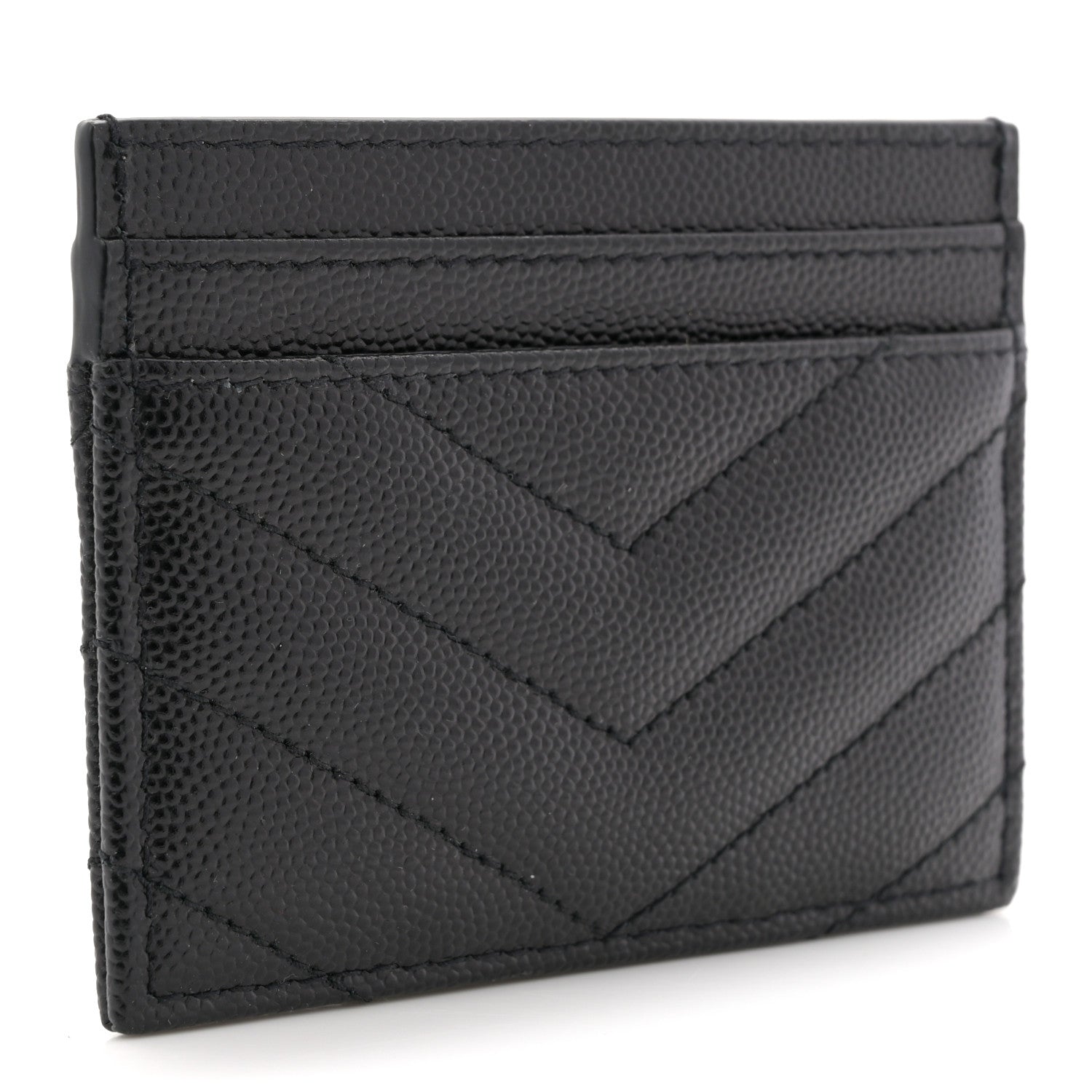 Saint Laurent Grain De Poudre Matelasse Chevron Monogram Credit Card Case Black 3 of 8