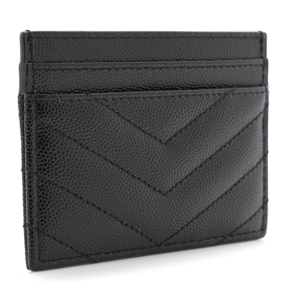 Saint Laurent Grain De Poudre Matelasse Chevron Monogram Credit Card Case Black 3 of 8