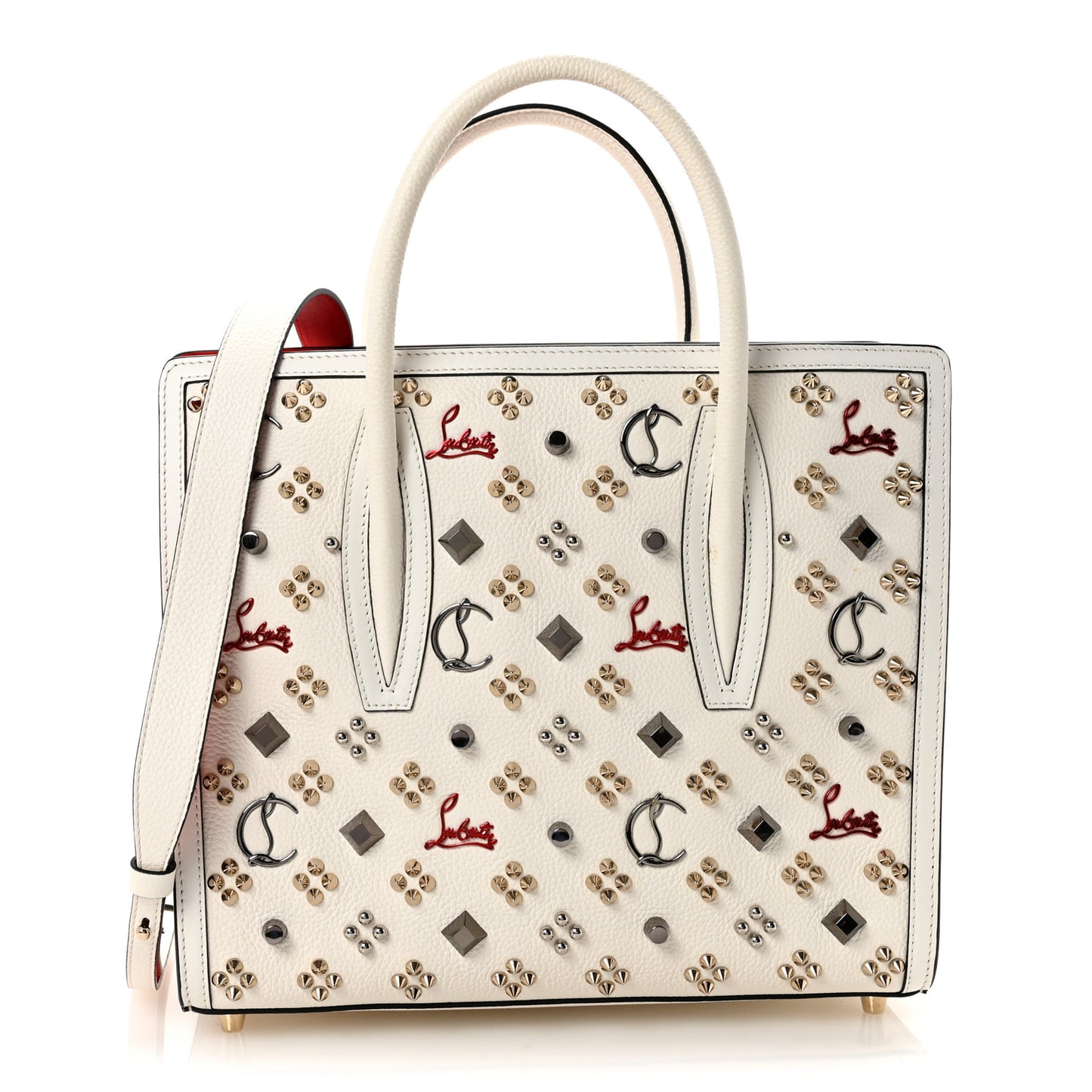 Calfskin Spikes Loubinthesky Medium Paloma Craie Multicolor