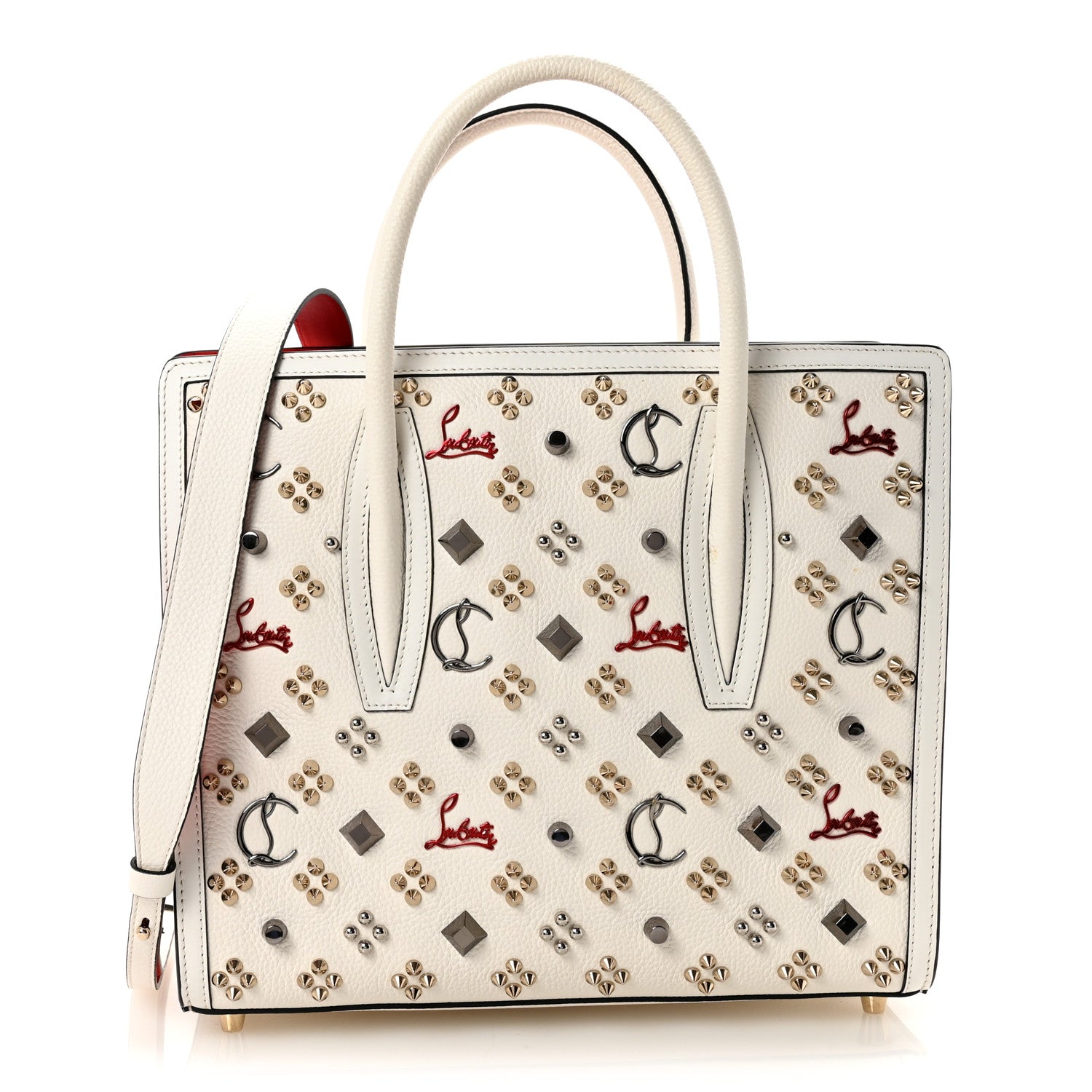 Christian Louboutin Calfskin Spikes Loubinthesky Medium Paloma Craie Multicolor 1 of 10