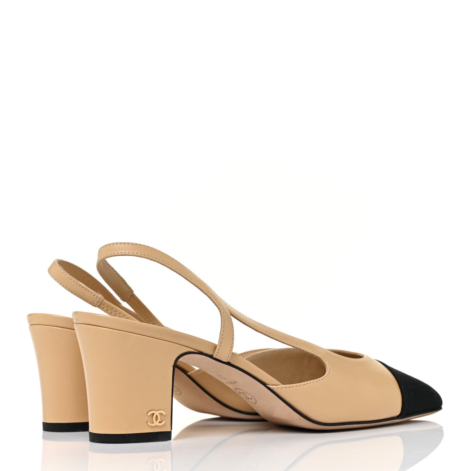 Chanel Goatskin Grosgrain Cap Toe CC Slingback Sandals 38.5 Beige Black 4 of 8