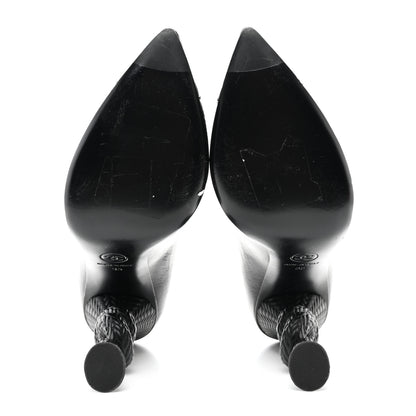Chanel Crumpled Calfskin Knotted Heel Cap Toe Pumps 35 Black 5 of 8