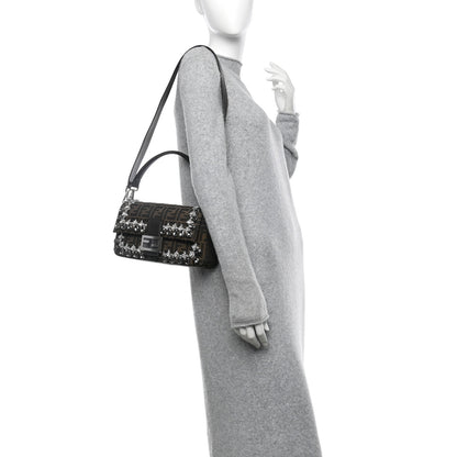 Fendi Fabric Jacquard FF 1974 Crystal Embellished Baguette Tobacco Moro Multicolor 2 of 10