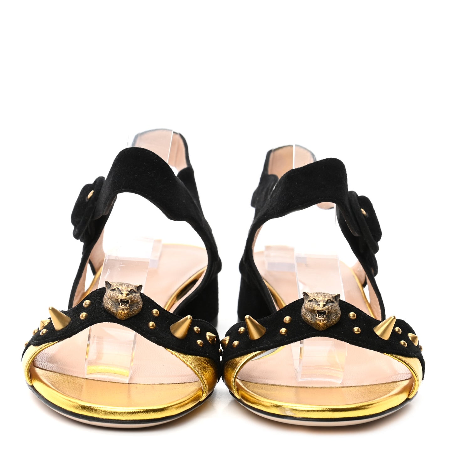 Metallic Nappa Suede Tiger Head Sandals 36 Black Gold