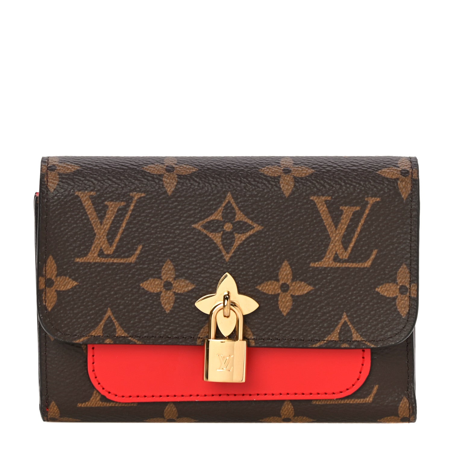 Louis Vuitton Monogram Flower Lock Compact Wallet Coquelicot 1 of 9
