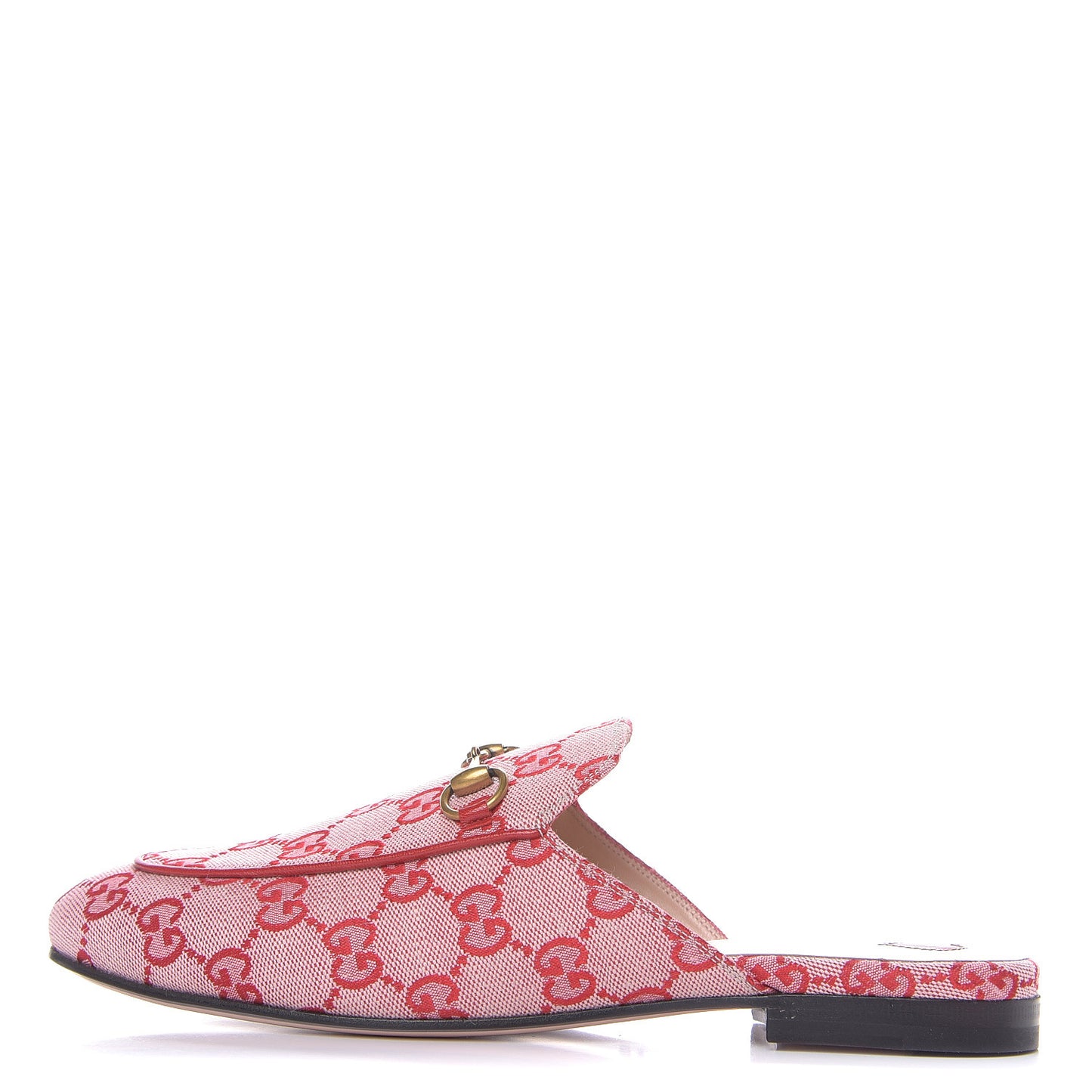 Canvas GG Monogram Horsebit Womens Princetown Slippers 38.5 Gardenia Hibiscus Red