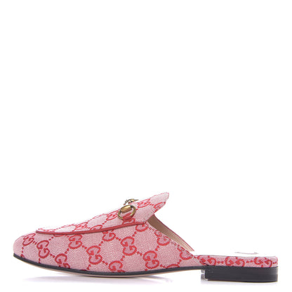 Gucci Canvas GG Monogram Horsebit Womens Princetown Slippers 38.5 Gardenia Hibiscus Red 1 of 8