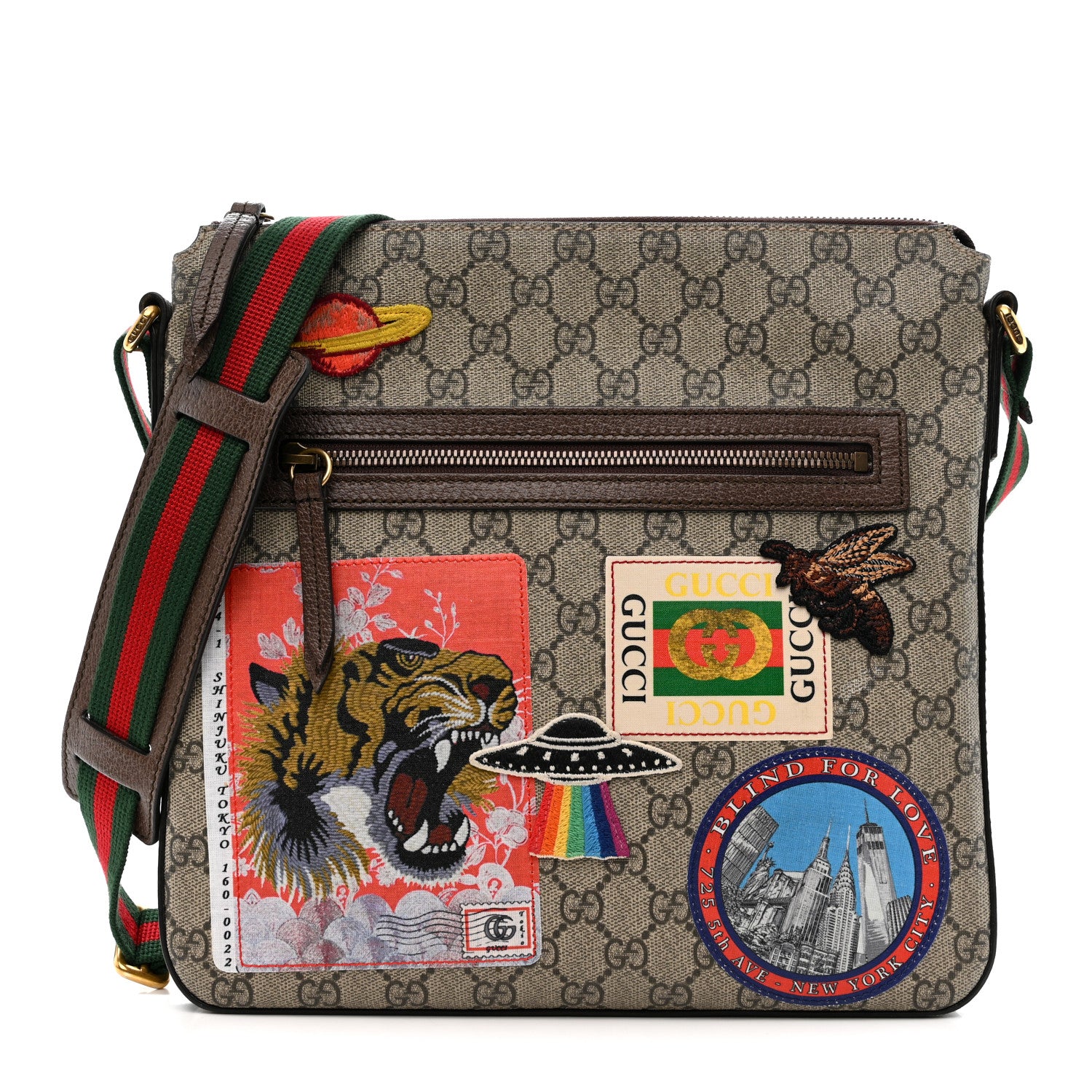 Gucci Soft GG Supreme Monogram Courrier Web Medium Flat Messenger Bag Beige New Acero Multicolor 1 of 11