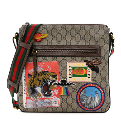 Gucci Soft GG Supreme Monogram Courrier Web Medium Flat Messenger Bag Beige New Acero Multicolor 1 of 11