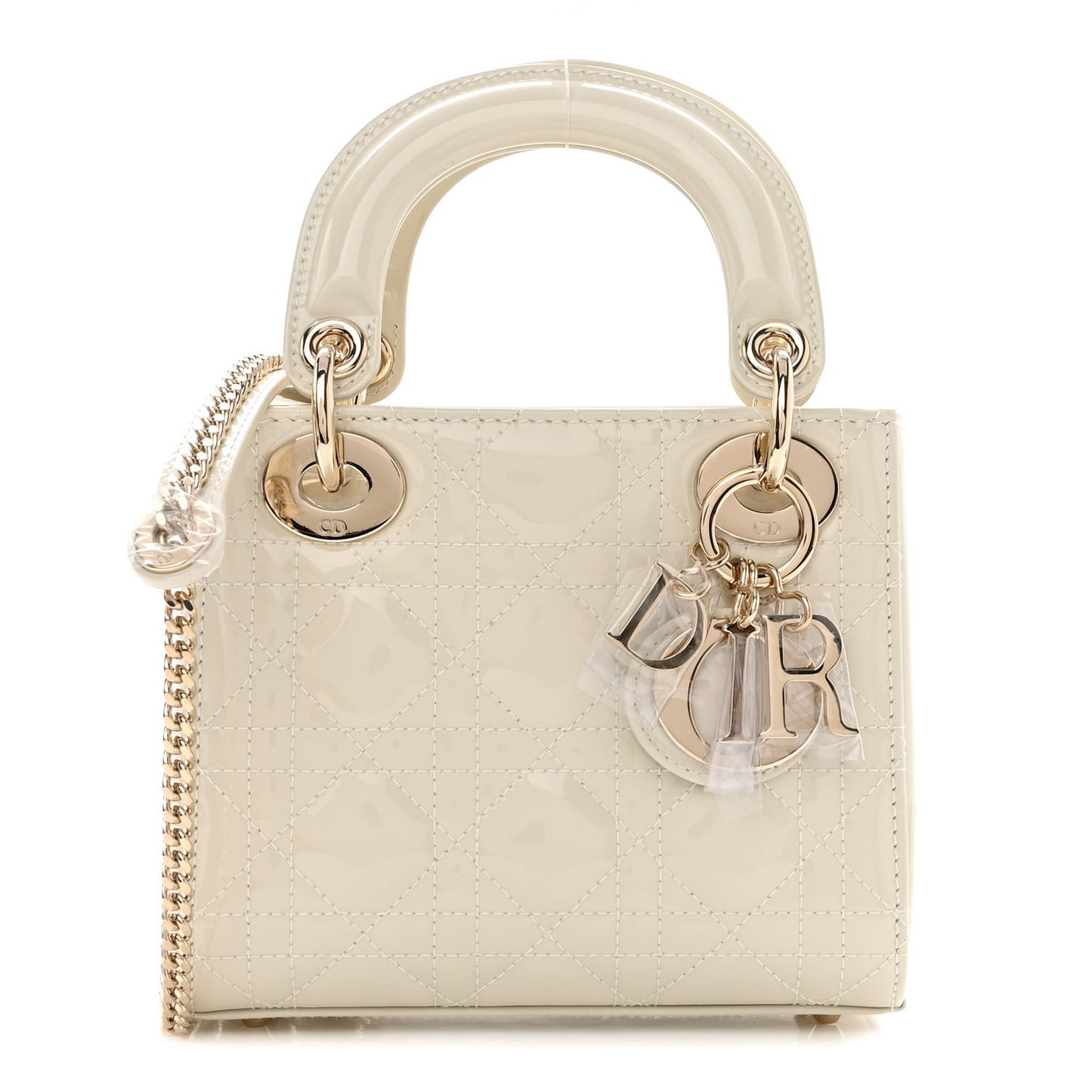 Patent Cannage Mini Lady Dior Ivory