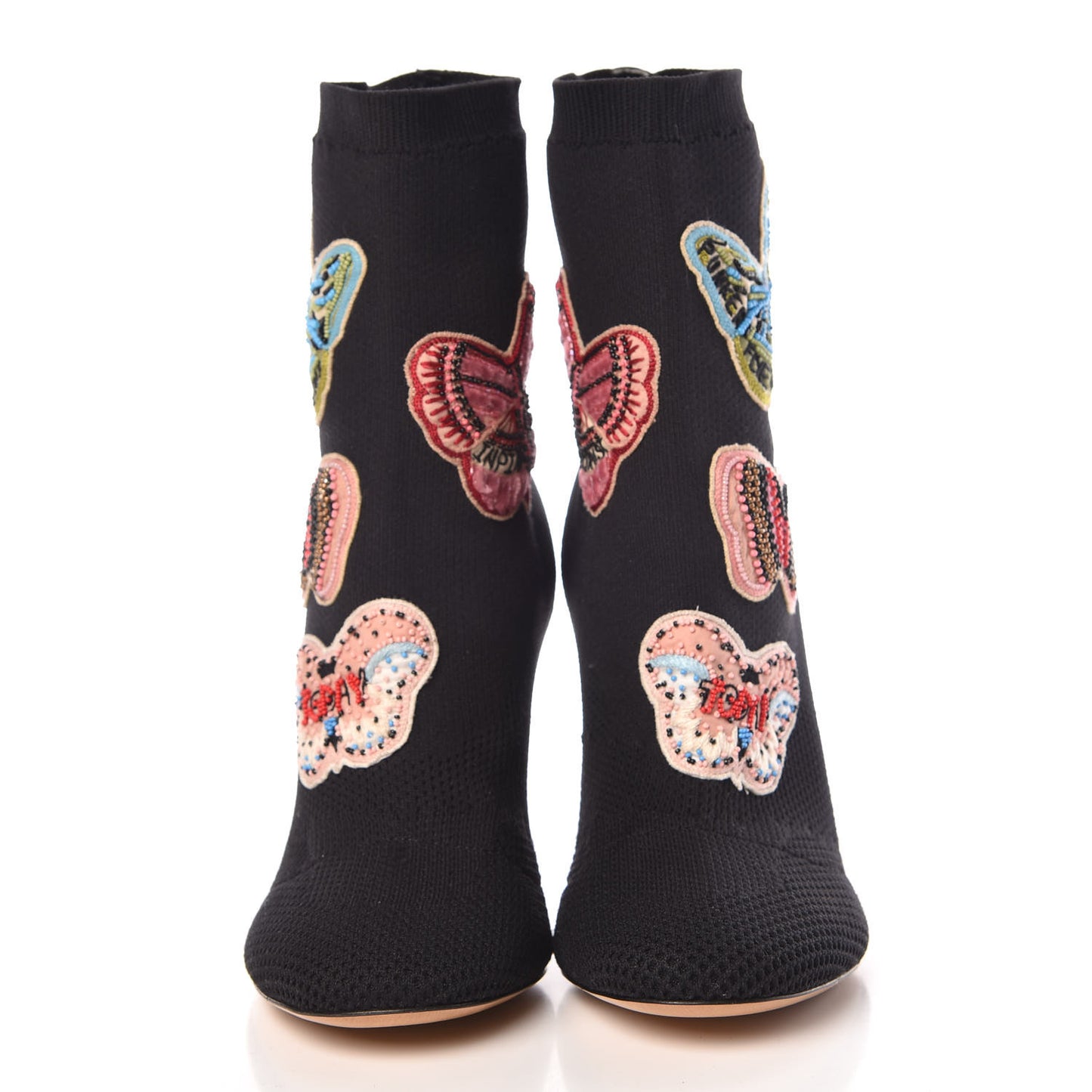 Mesh Knit Butterfly Embroidered Sock Booties 36.5 Black