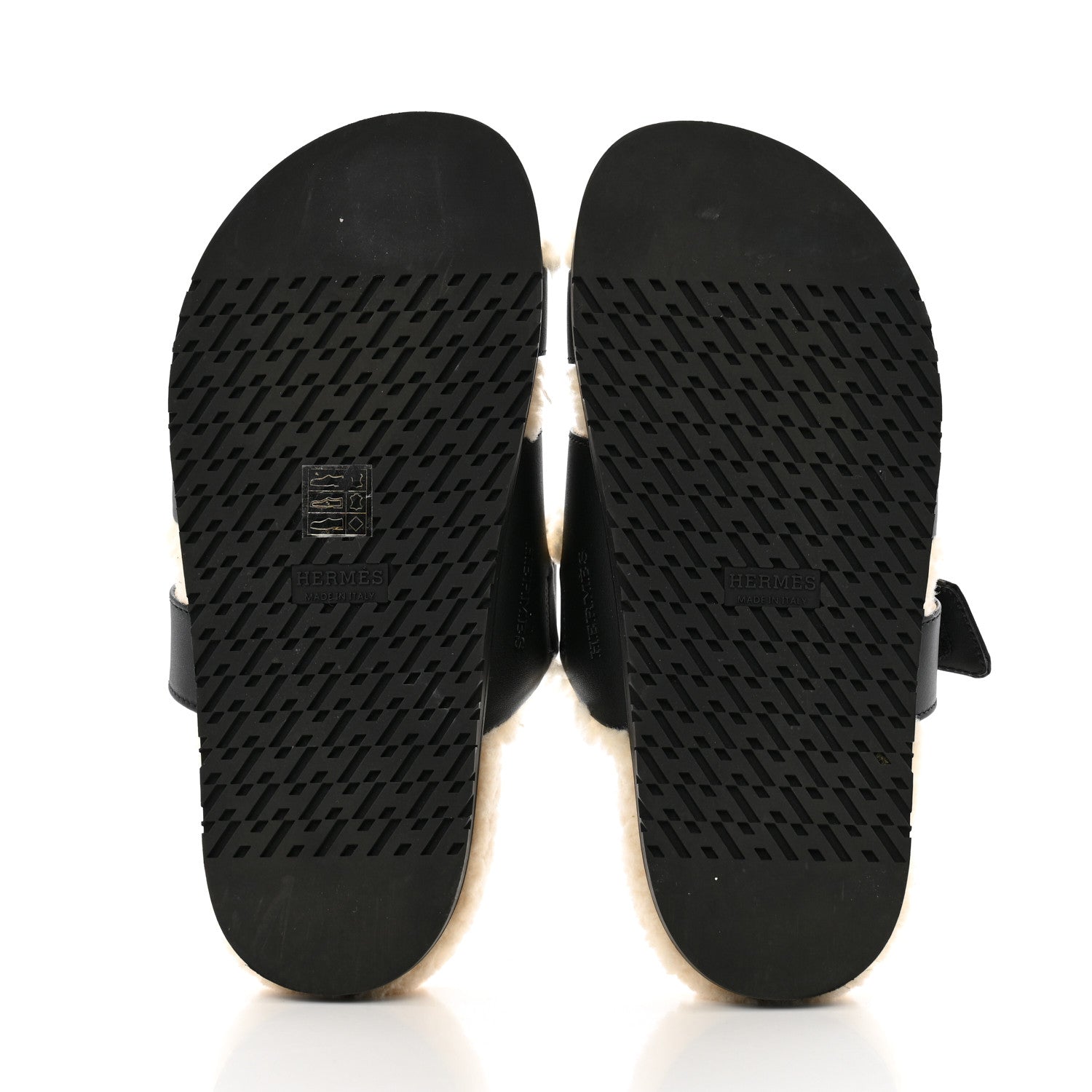 Hermes Calfskin Woolskin Chypre Sandals 37 Black Ecru 7 of 11