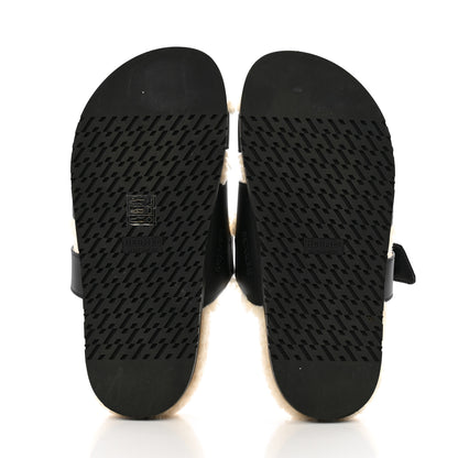 Hermes Calfskin Woolskin Chypre Sandals 37 Black Ecru 7 of 11