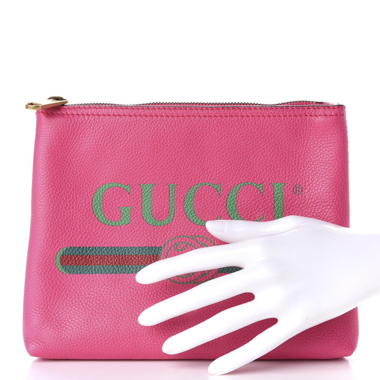 Pebbled Calfskin Medium Logo Portfolio Clutch Box Pink Green