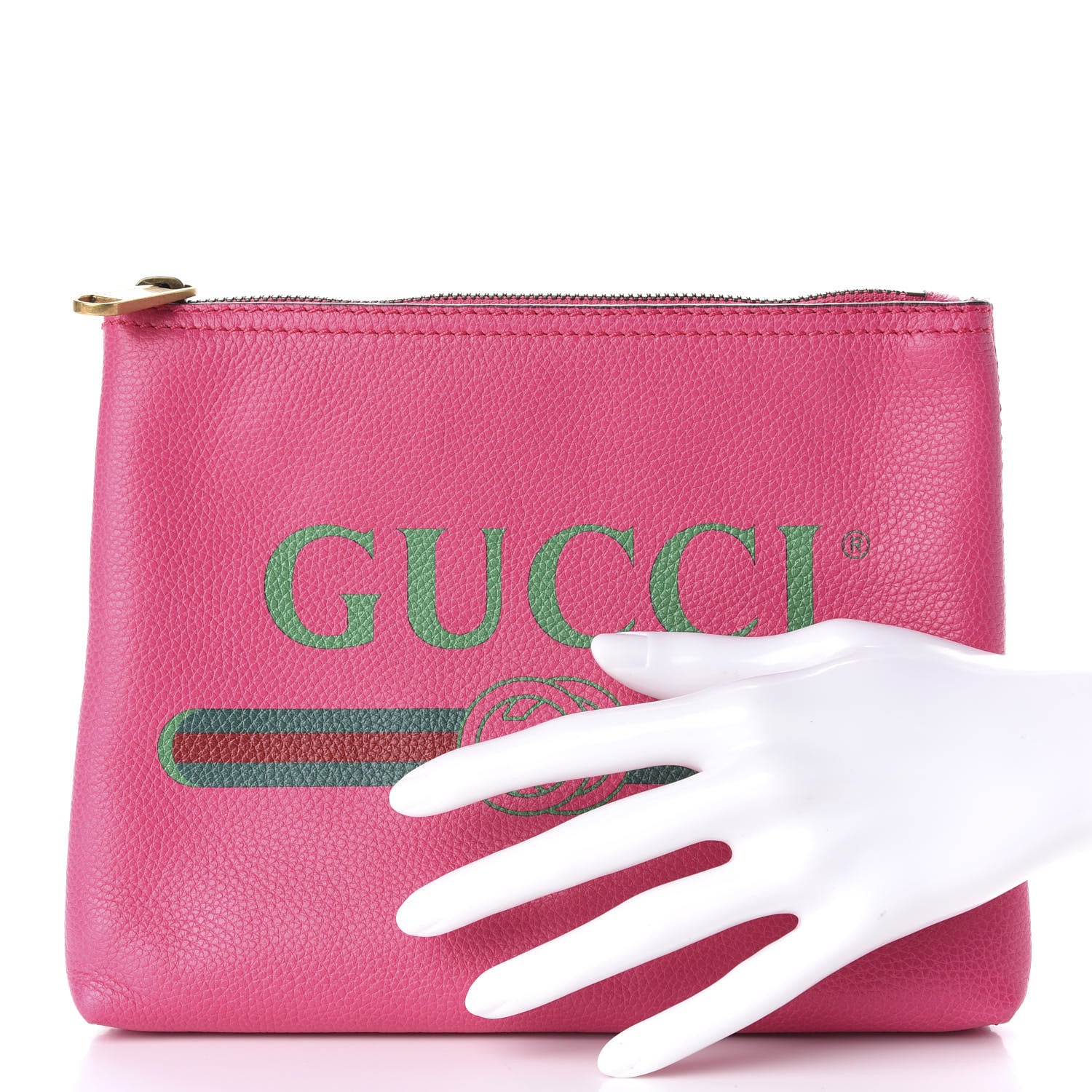 Gucci Pebbled Calfskin Medium Logo Portfolio Clutch Box Pink Green 2 of 7