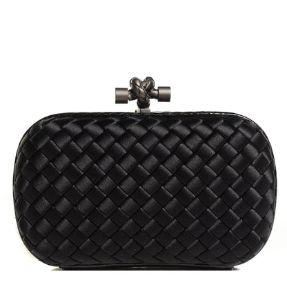 Bottega Veneta Satin Intreccio Impero Ayers Knot Clutch Black 1 of 8