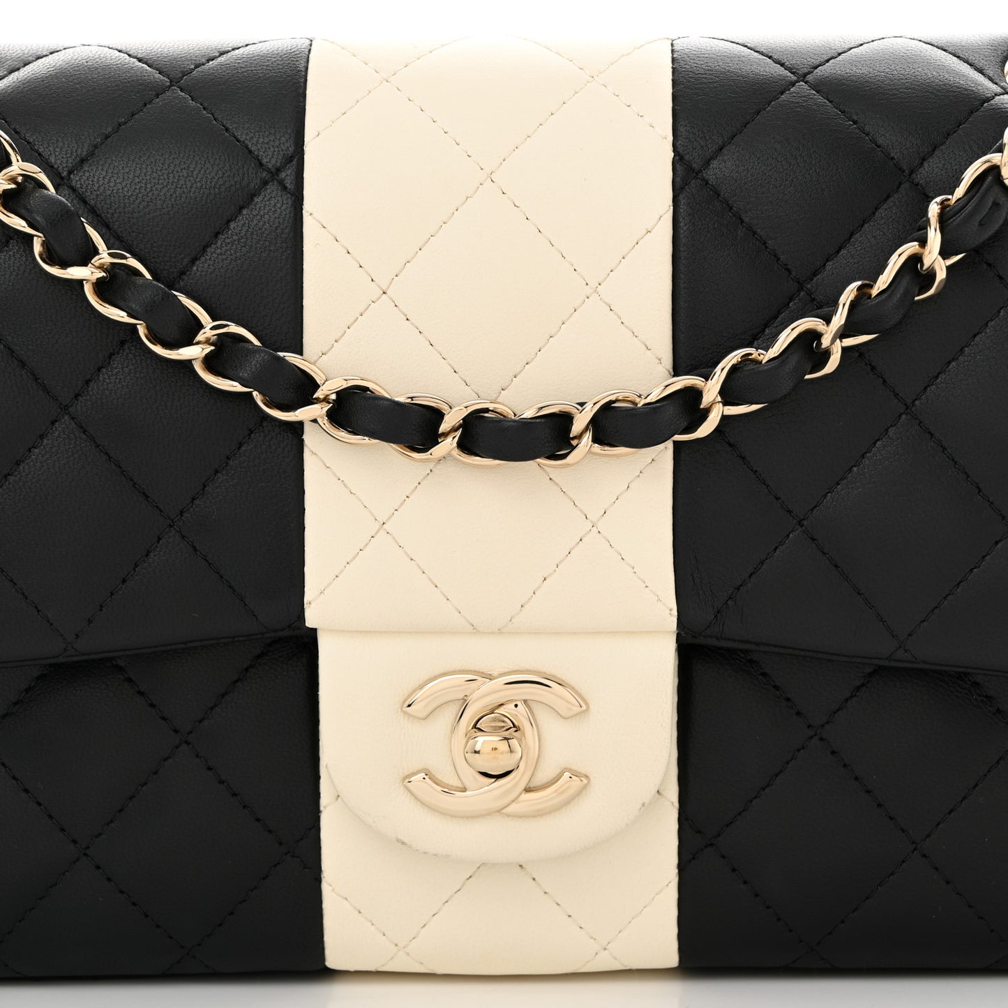 Lambskin Quilted Medium Double Flap Black White