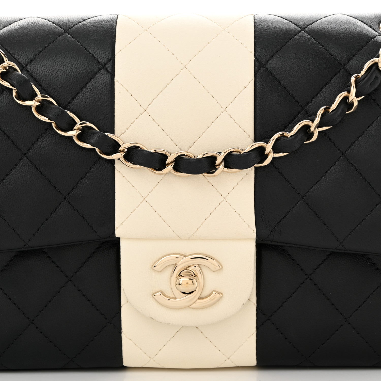 Chanel Lambskin Quilted Medium Double Flap Black White 7 of 10