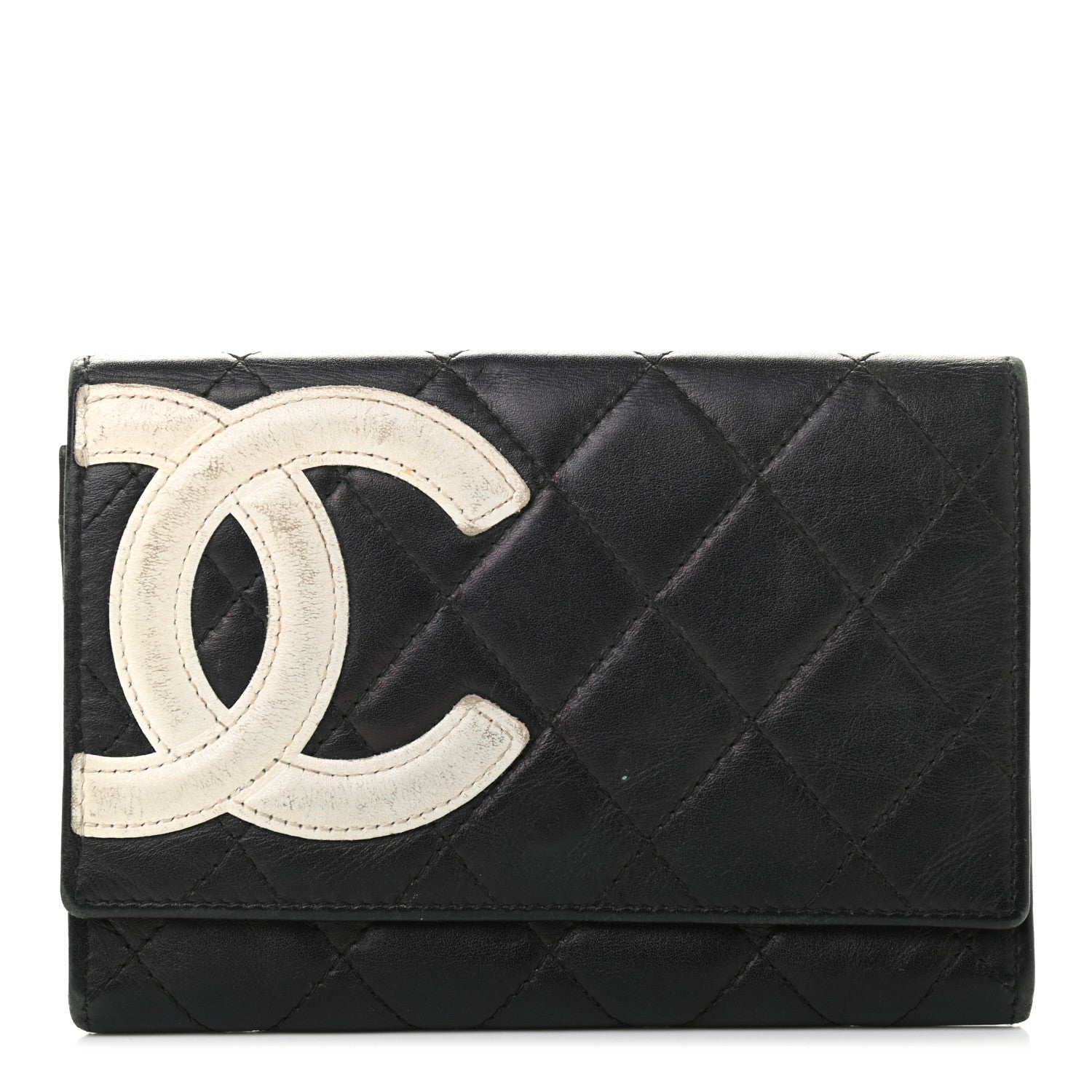 Chanel Calfskin Quilted Cambon Flap Wallet Black White 1 of 19