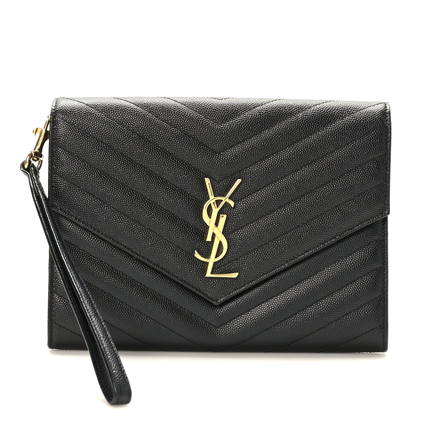 Grain De Poudre Matelasse Chevron Monogram Envelope Clutch Black