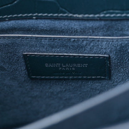 Saint Laurent Calfskin Crocodile Embossed Medium Monogram Sunset Navy 7 of 11