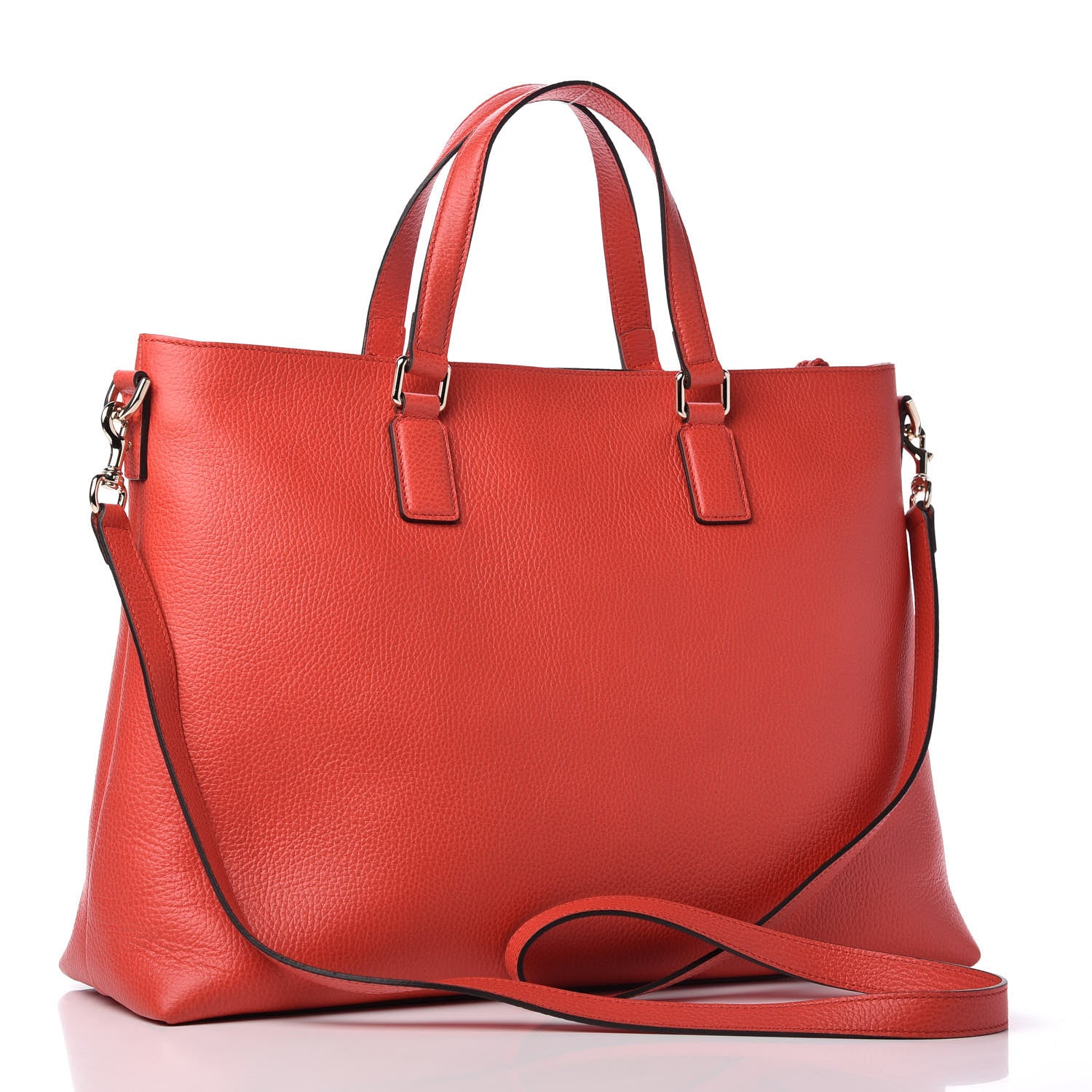 Gucci Calfskin Large Bamboo Tassel Top Handle Tote Red 3 of 10