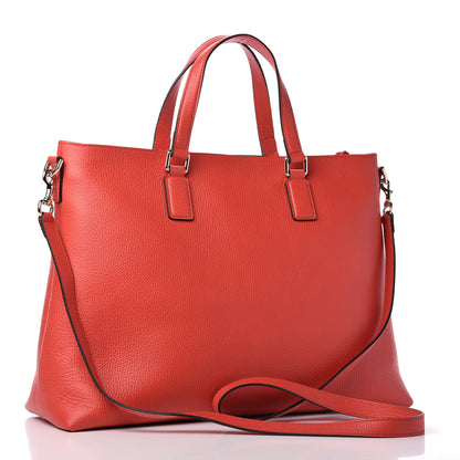 Gucci Calfskin Large Bamboo Tassel Top Handle Tote Red 3 of 10