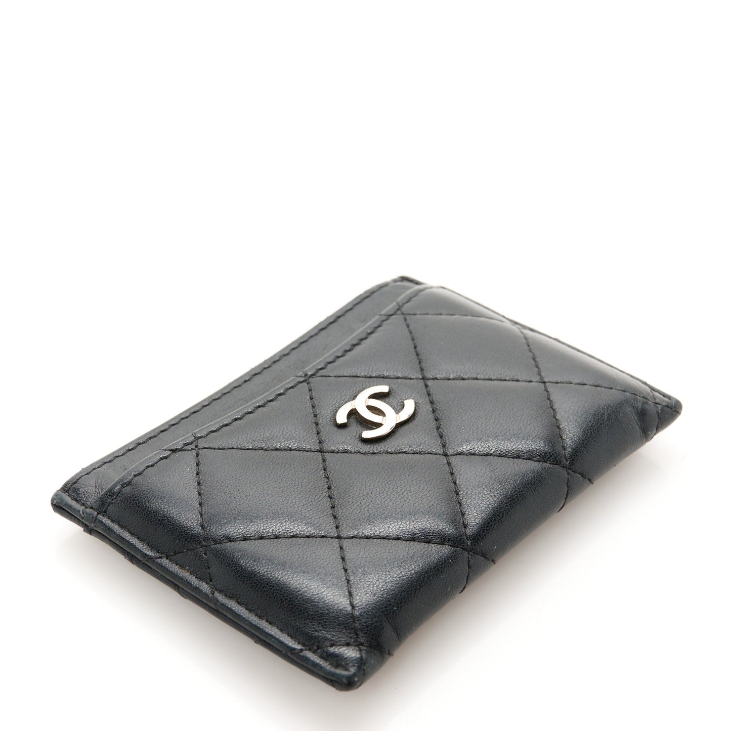Lambskin Quilted Card Holder Black
