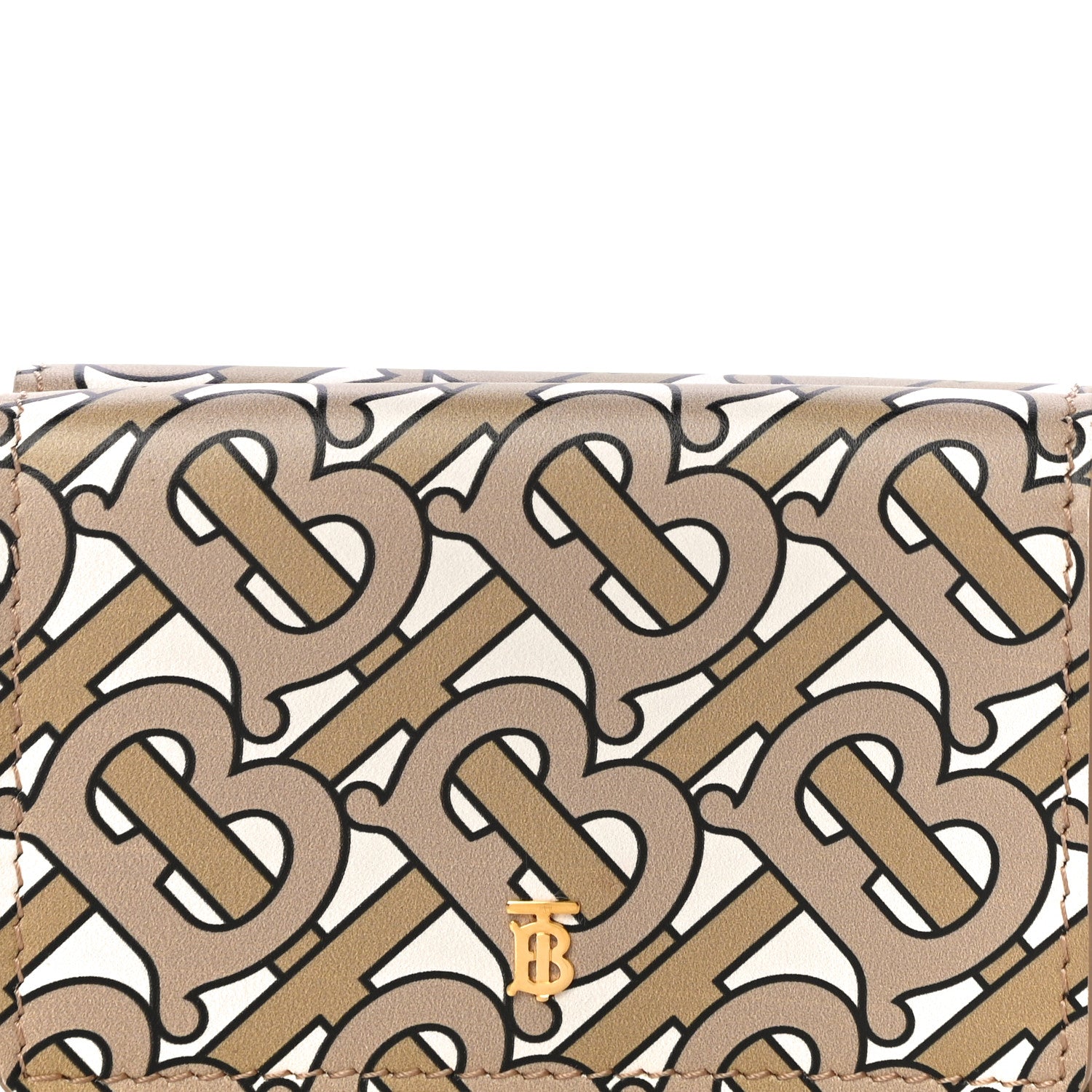 Burberry Grained Calfskin Monogram Double Flap Lark Wallet Beige 9 of 12