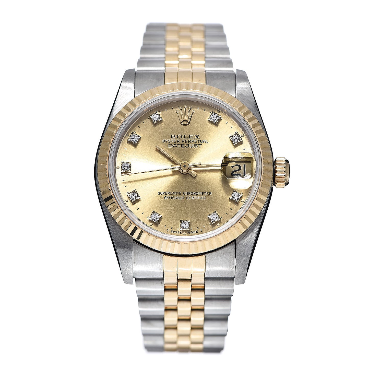 Stainless Steel 18K Yellow Gold Diamond 31mm Oyster Perpetual Datejust Watch Champagne 68273
